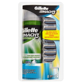 Gillette Mach3 náhradní hlavice 8 kusů + Mach3 Sensitive gel na holení 200 ml, kosmetická sada, pro muže