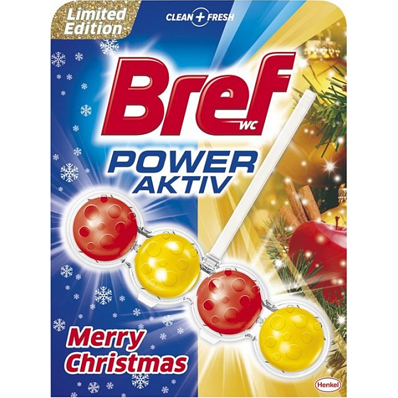 Bref Power Aktiv 4 Formula Merry Christmas červeno-žlutý WC blok pro hygienickou čistotu a svěžest Vaší toalety, zbarvuje vodu 50 g