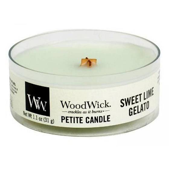 WoodWick Sweet Lime Gelato - Sladká zmrzlina vonná svíčka s dřevěným knotem petite 31 g