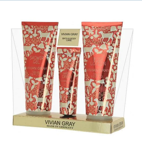 Vivian Gray Christmas Red tělové mléko 100 ml + sprchový gel 100 ml + krém na ruce 30 ml, kosmetická sada