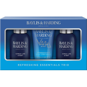 Baylis & Harding Men Citrusová Limetka a Máta mycí gel na tělo a vlasy 100 ml + čistící gel na pleť 100 ml + balzám po holení 50 ml, kosmetická sada pro muže