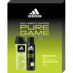 Adidas Pure Game deodorant sprej 150 ml + 3v1 sprchový gel na tělo, tvář a vlasy 250 ml, kosmetická sada pro muže