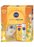 Nivea Exotic Feeling Q10 energizující textilní maska + Nivea Exotic Feeling sprchový gel 250 ml + Nivea Exotic Feeling antiperspirant sprej 150 ml, kosmetická sada pro ženy