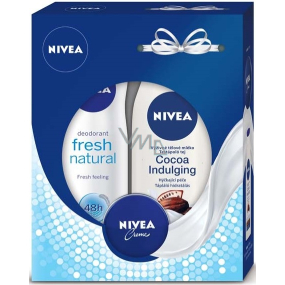 Nivea Cocoa Indulging výživné tělové mléko 250 ml + Fresh Natural antiperspirant sprej 150 ml + krém 30 ml, kosmetická sada