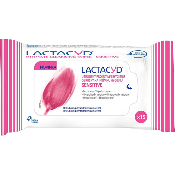Lactacyd Sensitive vlhčené ubrousky pro intimní hygienu 15 kusů