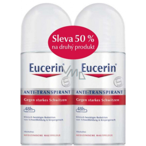 Eucerin 48h kuličkový antiperspirant deodorant roll-on bez alkoholu pro citlivou pleť 2 x 50 ml, duopack