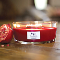 WoodWick Pomegranate - Granátové jablko vonná svíčka s dřevěným širokým knotem a víčkem sklo loď 453 g