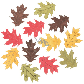 Listy dřevěné žluto-zeleno-červeno-hnědé 4 cm 12 kusů