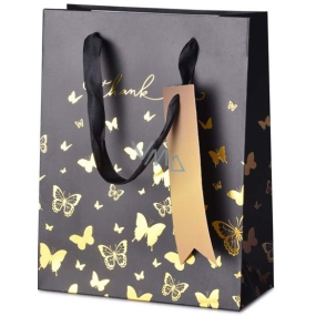 Emocio Dárková papírová taška 18 x 23 x 8 cm Černá se zlatými motýlky