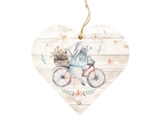 Bohemia Gifts Dřevěné dekorační srdce s potiskem Zajíc na kole 12 cm