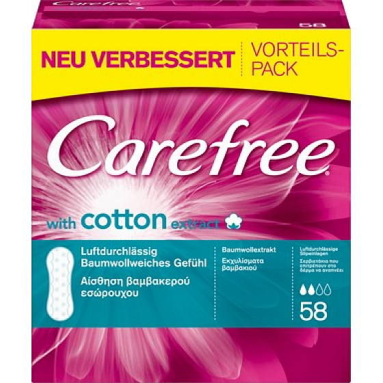 Carefree Cotton Fresh prodyšné slipové intimní vložky 58 kusů