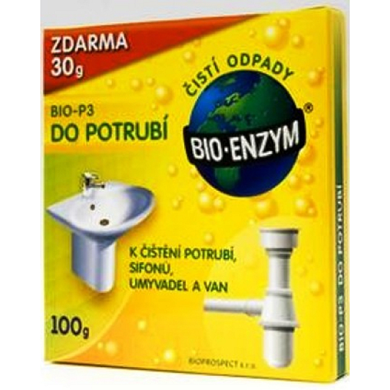Bio-Enzym Bio-P3 Biologický přípravek k zprůchodnění ucpaných trubek a omezuje zápach 100 g obnovuje přírodní rozkladový proces