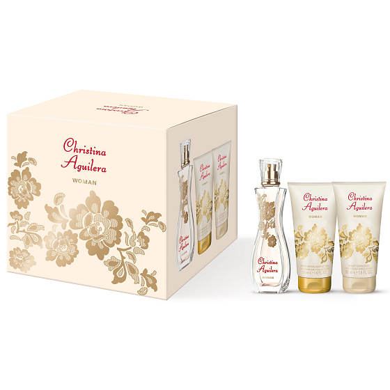 Christina Aguilera Woman parfémovaná voda 30 ml + sprchový gel 50 ml + tělové mléko 50 ml, dárková sada