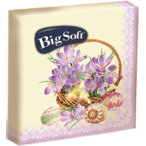 Big Soft Papírové ubrousky 2 vrstvé 33 x 33 cm 20 kusů Velikonoční košík s fialovými krokusy