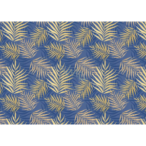 Ditipo Dárkový balicí papír 70 x 100 cm Modrý se zlatým kapradím 2 archy