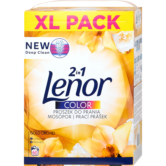 Lenor Color 2v1 Gold Orchid vůně vanilky, mimózy, růží a broskví prací prášek na barevné prádlo 60 praní 3,9 kg