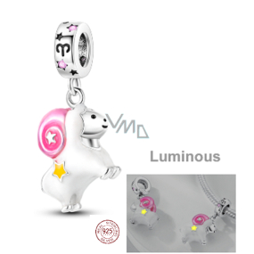 Charm Sterlingové stříbro 925 Znamení zvěrokruhu Beran, zářící ve tmě luminozní přívěsek na náramek