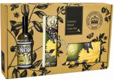 English Soap Narcissus Lime - Narcis a Limetka přírodní parfémované toaletní mýdlo s bambuckým máslem 240 g + krém na ruce 75 ml + dezinfekce na ruce 100 ml, kosmetická sada pro ženy