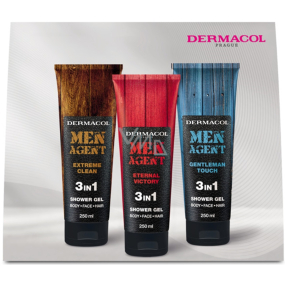 Dermacol Men Agent 3v1 Extreme Clean sprchový gel 250 ml + 3v1 Gentleman Touch sprchový gel 250 ml + 3v1 Eternal Victory sprchový gel 250 ml, kosmetická sada pro muže