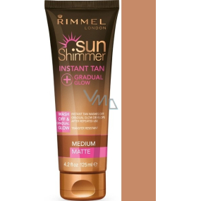 Rimmel London Sun Shimmer Instant Tan bronzingový make-up pro okamžité opálení 002 Medium Matte 125 ml