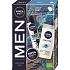 Nivea Men Daily Trio Creme krém 30 ml + Invisible Black & White Fresh antiperspirant deodorant sprej 150 ml + Sensitive 3v1 sprchový gel 250 ml, kosmetická sada pro muže