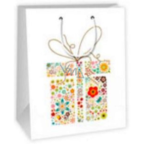 Ditipo Dárková papírová taška 26,4 x 13,6 x 32,7 cm bílá - dárek ornamenty