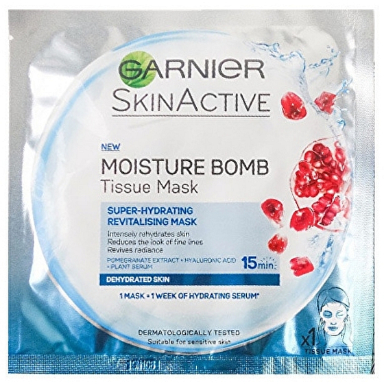 Garnier Moisture + Aqua Bomb superhydratační vyplňující textilní pleťová maska 15 minutová 32 g
