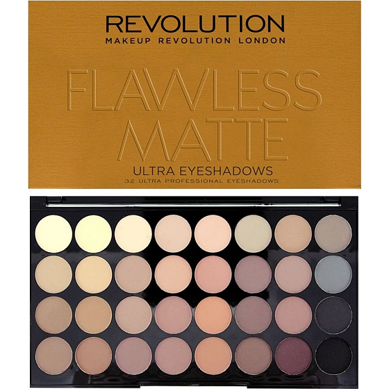 Makeup Revolution Ultra Eyeshadows paletka 32 očních stínů Flawless Matte 16 g