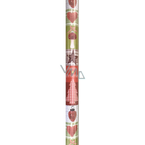 Präsenta Dárkový balicí papír 70 cm x 5 m Vánoční zeleno-červené čtverce se srdíčky, stromečky, Merry Christmas