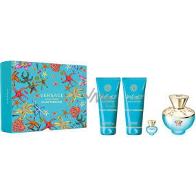 Versace Dylan Turquoise toaletní voda 100 ml + tělový gel 100 ml + sprchový gel 100 ml + toaletní voda miniatura 5 ml, dárková sada pro ženy