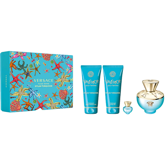 Versace Dylan Turquoise toaletní voda 100 ml + tělový gel 100 ml + sprchový gel 100 ml + toaletní voda miniatura 5 ml, dárková sada pro ženy