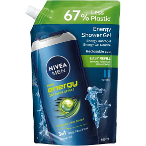 NIVEA MEN sprchový gel Fresh Energy, náhradní náplň 500 ml NIVEA MEN sprchový gel Fresh Energy, náhradní náplň 500 ml