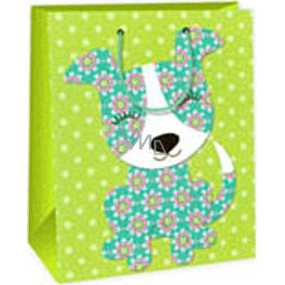 Ditipo Dárková papírová taška 26,4 x 13,7 x 32,4 cm světle zelená pejsek