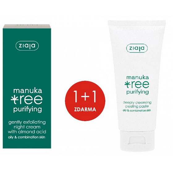 Ziaja Manuka Tree Purifying jemně exfoliační noční krém 50 ml + hloubkově čisticí peelingová maska 75 ml, duopack