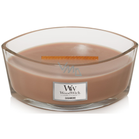 WoodWick Cashmere - Kašmír vonná svíčka s dřevěným širokým knotem a víčkem loď 453 g
