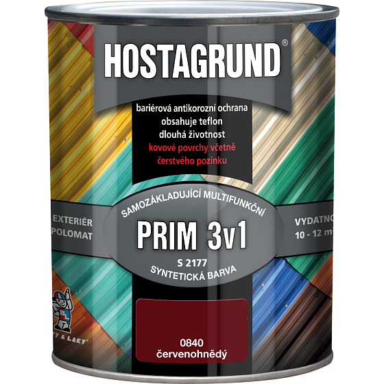 Hostagrund Prim 3v1 S2177 základní i vrchní barva na kov, 0840 červenohnědá, 600 ml