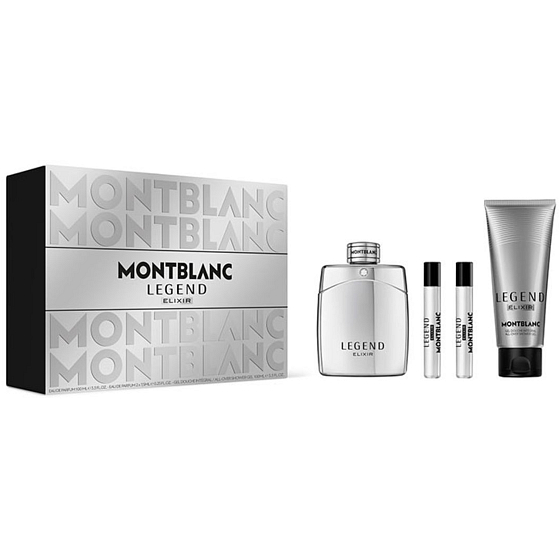 Montblanc Legend Elixir parfém 100 ml + sprchový gel 100 ml + cestovní sprej 7,5 ml, dárková sada pro muže