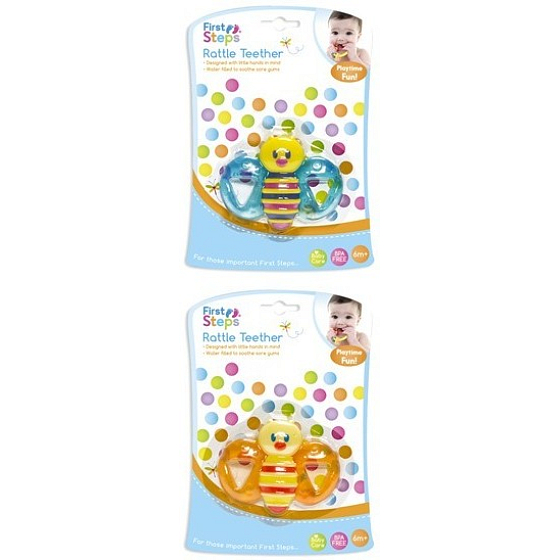 First Steps Rattle Teether kousátko s chrastítkem Včelka různé barvy 1 kus