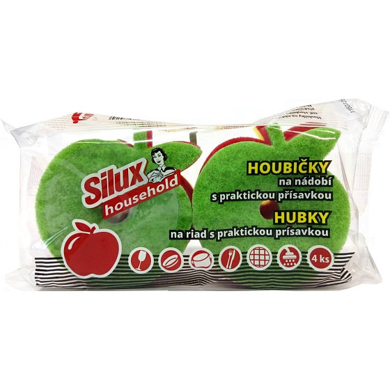 Silux Household Houbička na nádobí s praktickou přísavkou Jablko 4 kusy