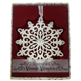 Albi Vánoční ornament s krystaly Swarovski na zavěšení s popisem - Šťastné a Veselé Vánoce, cca 7 x 8 cm