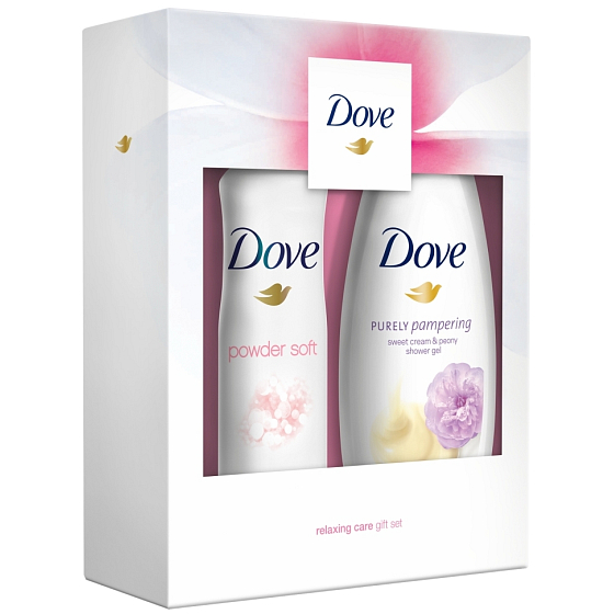 Dove Sweet Cream Smetana & Pivoňka sprchový gel pro ženy 250 ml + Powder Soft deodorant antiperspirant sprej pro ženy 150 ml, kosmetická sada
