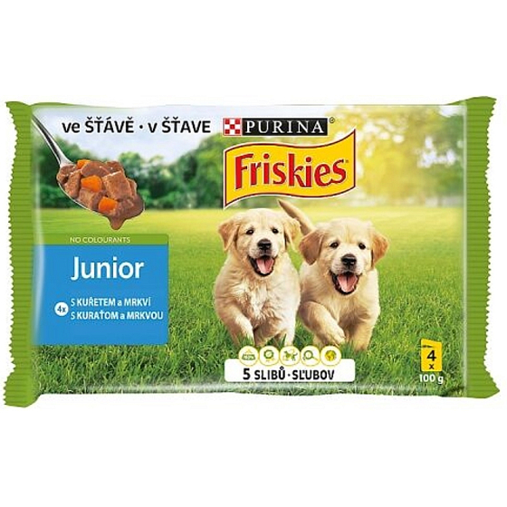 Purina Friskies Junior kuřecí s mrkví ve šťávě kompletní krmivo pro psy kapsička 4 x 100 g