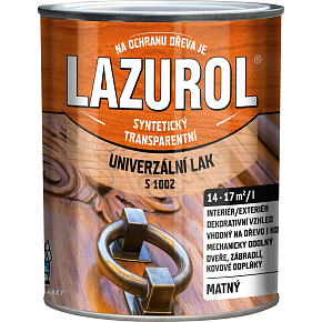 Lazurol S1002 mat, lak na kov a dřevo, bezbarvý, 750 ml Lazurol S1002 mat, lak na kov a dřevo, bezbarvý, 750 ml