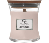 WoodWick Vanilla & Sea Salt - Vanilka a mořská sůl vonná svíčka s dřevěným knotem a víčkem sklo malá 85 g