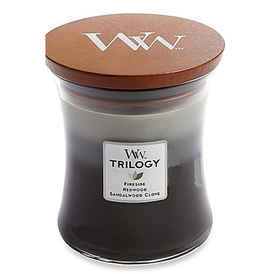 WoodWick Trilogy Cozy Cabin - Útulný srub vonná svíčka s dřevěným knotem a víčkem sklo střední 275 g