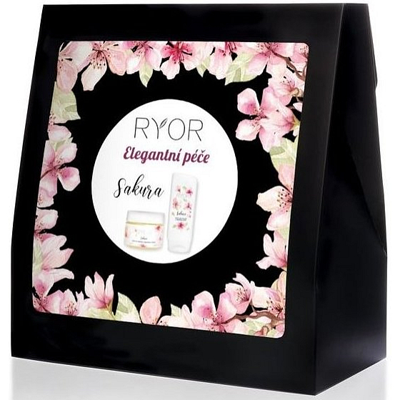 Ryor Sakura Elegantní péče cukrový peeling s japonskou třešní 325 g + sprchový gel s japonskou třešní 200 ml, kosmetická sada