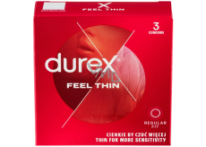 Durex Feel Thin Classic kondom se ztenčenou stěnou pro vyšší citlivost, nominální šířka 56 mm 3 kusy