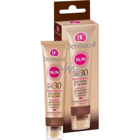 Dermacol Sun Cream & Lip Balm SPF30 + voděodolný pleťový krém na opalování 30 ml a balzám na rty 3,2 g