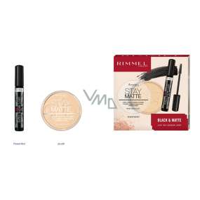 Rimmel London Black & Matte Extra Super Lash řasenka 101 černá 8 ml + Stay Matte Powder pudr 001 Transparent 14 g, kosmetická sada