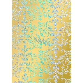 Ditipo Dárkový balicí papír 70 x 150 cm Vánoční zlatý holografický stříbrné ornamenty